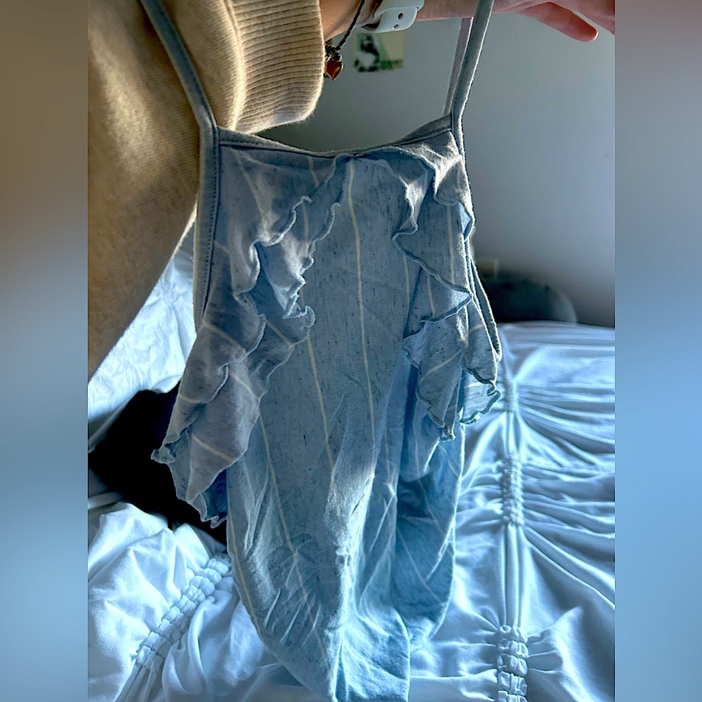 American Eagle Blue with‎ White Stripes Apron/Smocked Tank Top with Ruffles